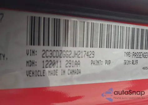 2018 Dodge Challenger Gt Awd z USA, uszkodzony, nr VIN 2C3CDZGG2JH217429